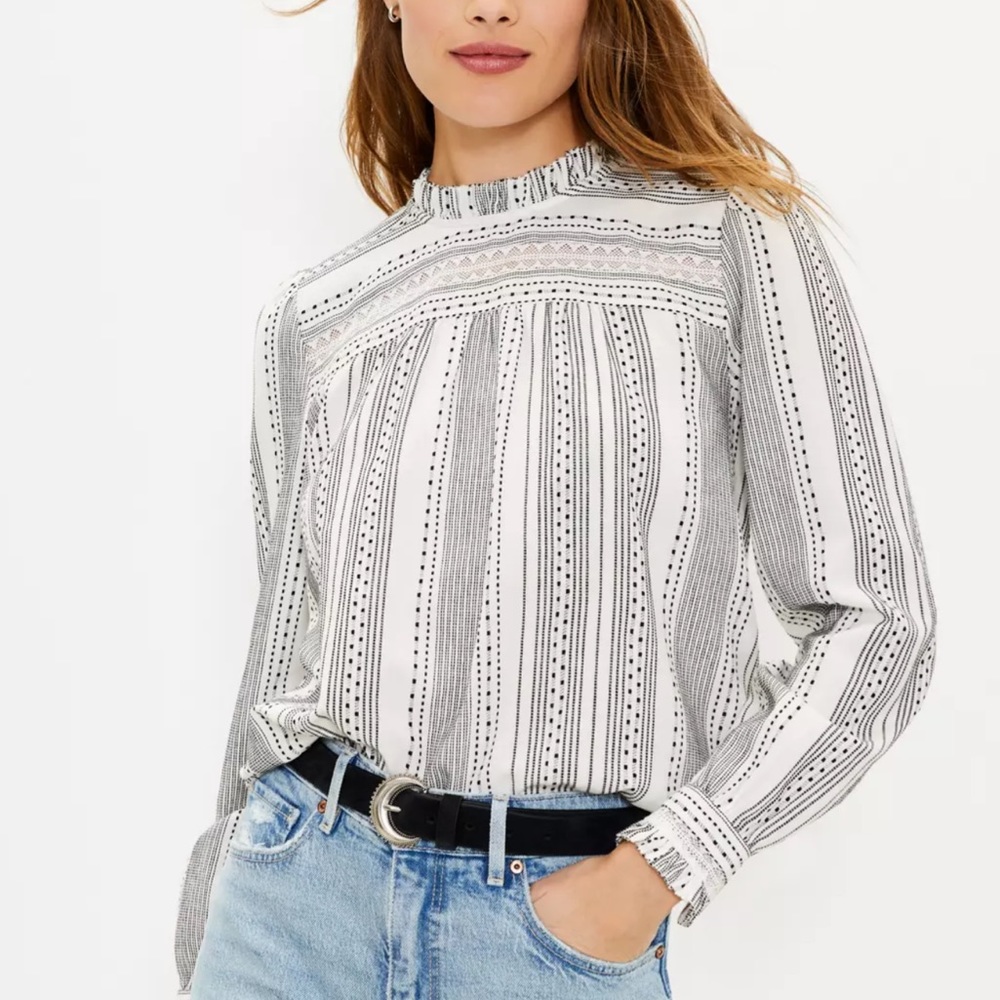 Loft DOBBY LACE TRIM RUFFLE BLOUSE